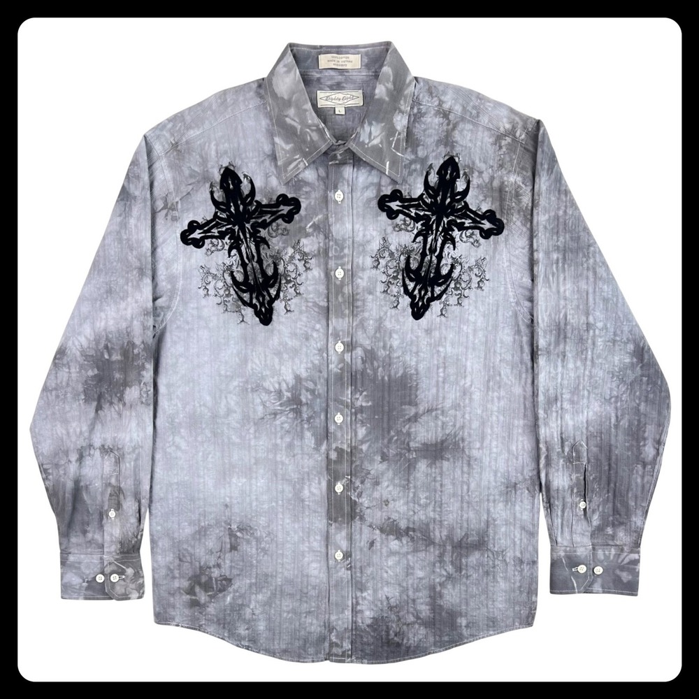 Eighty Eight Tie‎ Dye Shirt Men's Large Black Cross Wings Fuzzy Long Sleeve 88